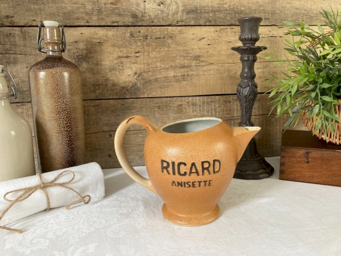 1025⚜️ Ancienne Carafe Pichet Ricard Publicitaire en Céramique Hauteur 15 Cm