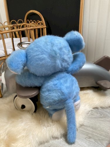 1025⚜️ Ancienne Peluche Doudou Souris Bleu Ajena Made In France Hauteur 35 Cm