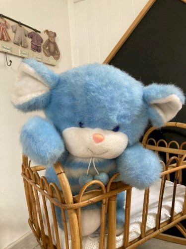 1025⚜️ Ancienne Peluche Doudou Souris Bleu Ajena Made In France Hauteur 35 Cm