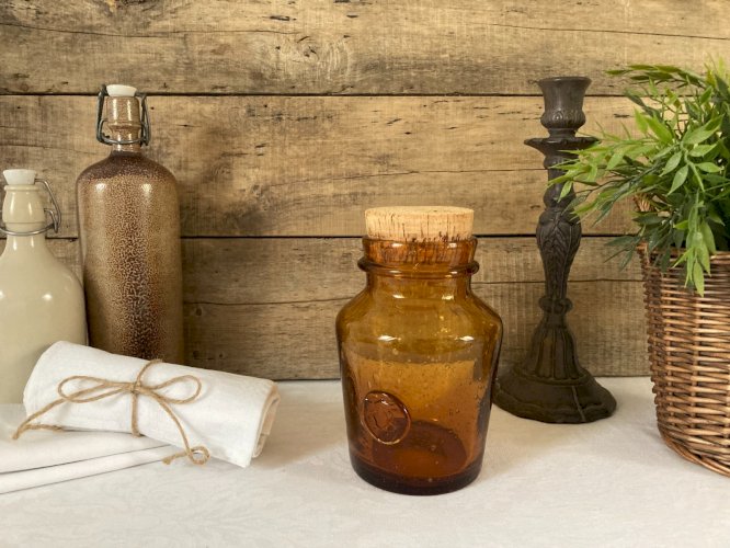 1025⚜️ Déco Ancien Pot Décoratif Bocaux Bullé en Verre Ambré Vintage Haut 20 Cm