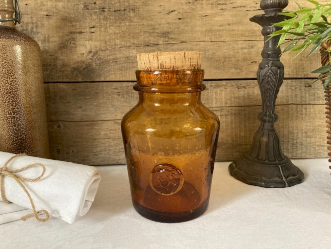 1025⚜️ Déco Ancien Pot Décoratif Bocaux Bullé en Verre Ambré Vintage Haut 20 Cm