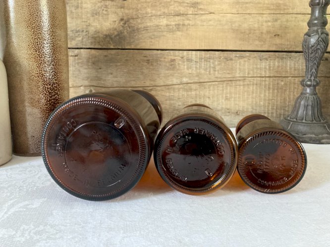 1025⚜️ Déco Lot de Trois Anciens Pots Décoratif Apothicaire Ambré Vintage