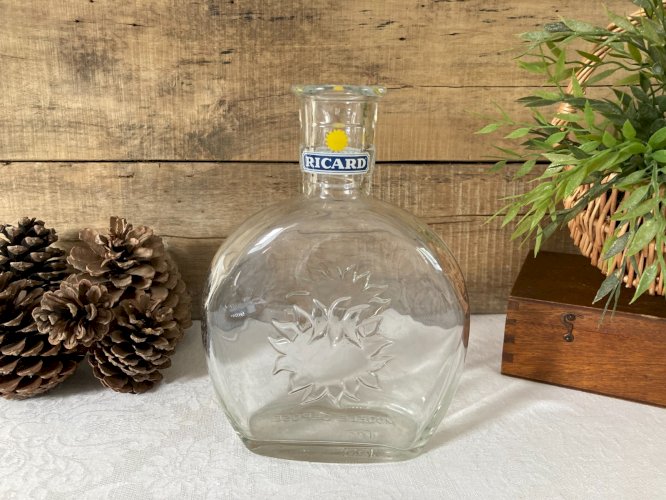 1025⚜️ Grande Bouteille Soleil  en Verre Ricard 1 Litre Hauteur 22,5 Cm