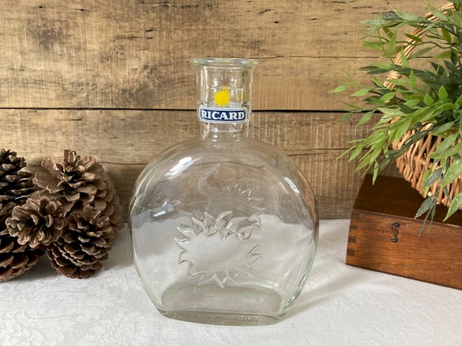1025⚜️ Grande Bouteille Soleil  en Verre Ricard 1 Litre Hauteur 22,5 Cm