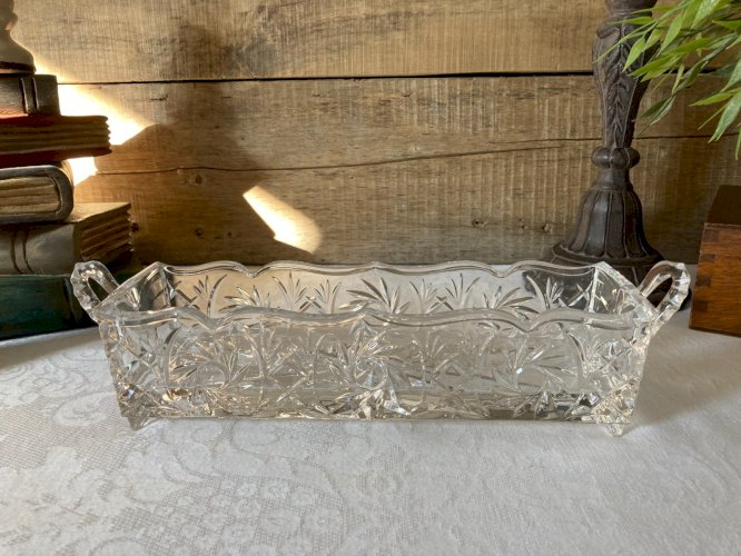 1025⚜️ Plat de Service Décoratif Rectangulaire en Cristal Longueur 29 Cm