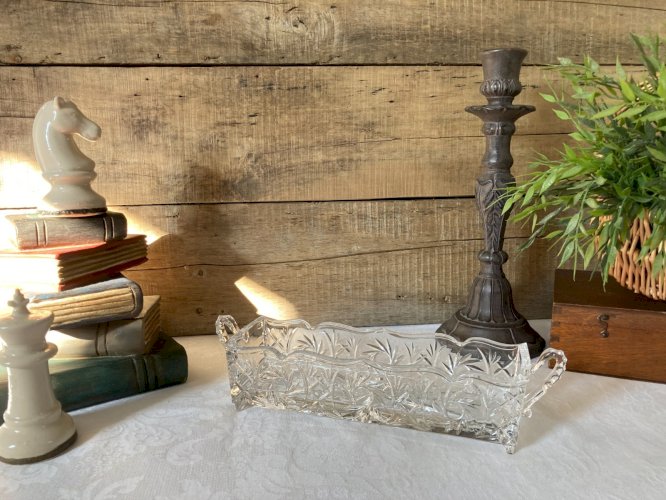 1025⚜️ Plat de Service Décoratif Rectangulaire en Cristal Longueur 29 Cm