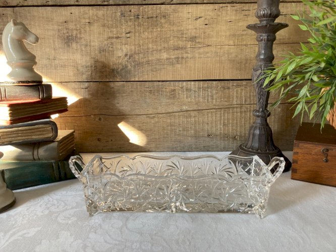 1025⚜️ Plat de Service Décoratif Rectangulaire en Cristal Longueur 29 Cm
