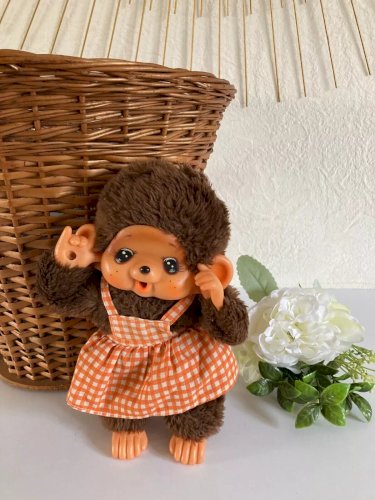 10⚜️Ancienne Peluche Doudou Monkenoo Grandes Oreilles et Robe Vintage Style KIKI
