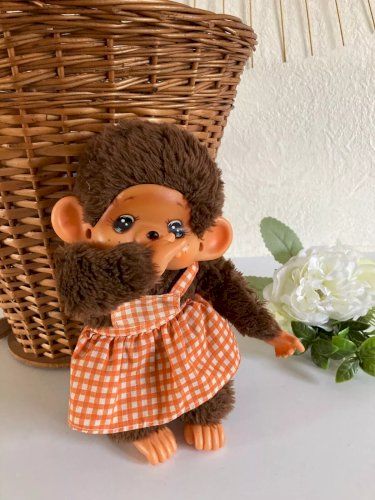10⚜️Ancienne Peluche Doudou Monkenoo Grandes Oreilles et Robe Vintage Style KIKI