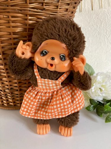 10⚜️Ancienne Peluche Doudou Monkenoo Grandes Oreilles et Robe Vintage Style KIKI