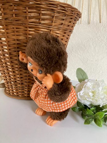 10⚜️Ancienne Peluche Doudou Monkenoo Grandes Oreilles et Robe Vintage Style KIKI