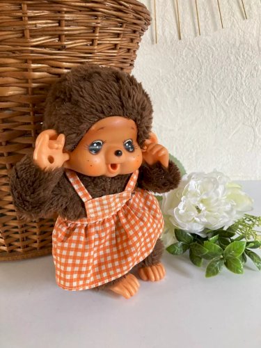 10⚜️Ancienne Peluche Doudou Monkenoo Grandes Oreilles et Robe Vintage Style KIKI