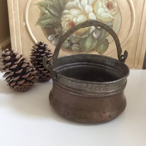 11 ⚜️ Ancien Chaudron En Cuivre Martelé Vintage