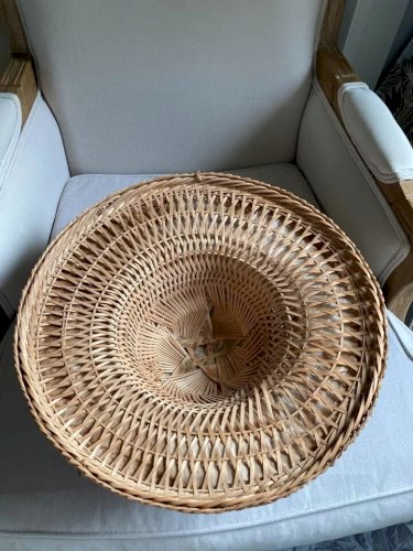 11 ⚜️ Ancien Grand Chapeau en Osier Rotin Vintage Diamètre 43 Cm
