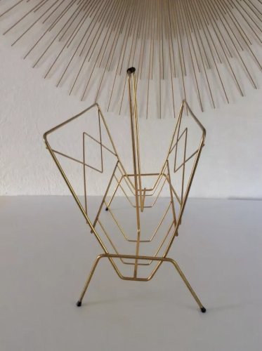 11 ⚜️ Ancien Porte Revues Magazine En Métal Doré Vintage