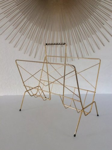 11 ⚜️ Ancien Porte Revues Magazine En Métal Doré Vintage