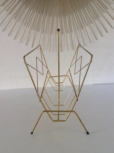 11 ⚜️ Ancien Porte Revues Magazine En Métal Doré Vintage