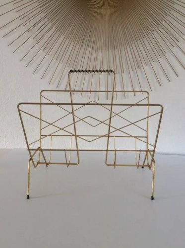 11 ⚜️ Ancien Porte Revues Magazine En Métal Doré Vintage