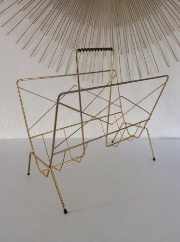 11 ⚜️ Ancien Porte Revues Magazine En Métal Doré Vintage