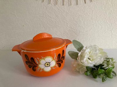 11 ⚜️ Ancienne Cocotte à Fondue Faitout en Fonte Émaillée Orange Nomar France