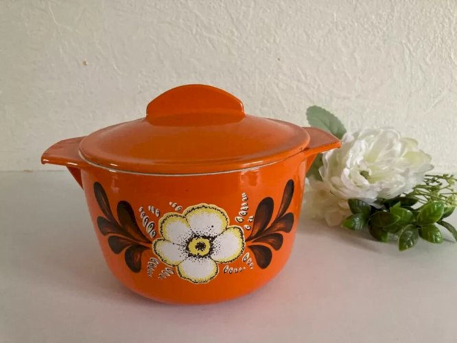 11 ⚜️ Ancienne Cocotte à Fondue Faitout en Fonte Émaillée Orange Nomar France