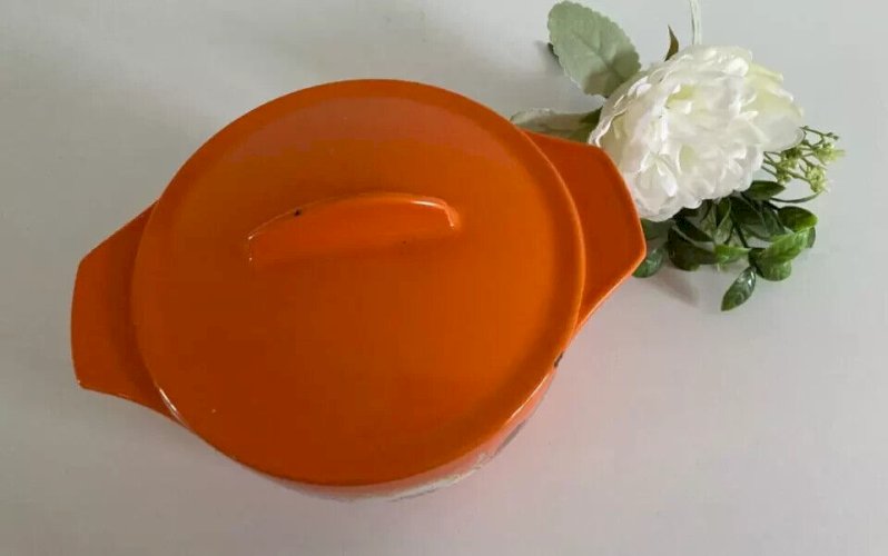 11 ⚜️ Ancienne Cocotte à Fondue Faitout en Fonte Émaillée Orange Nomar France