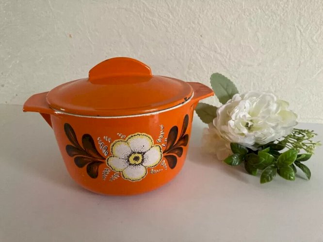 11 ⚜️ Ancienne Cocotte à Fondue Faitout en Fonte Émaillée Orange Nomar France