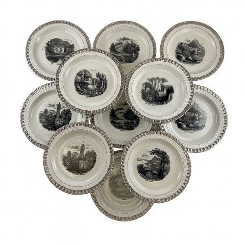 11 Assiettes Anciennes Ajourées XIXe – Vues Romantiques d’Allemagne – Ø17,5cm