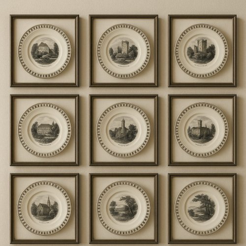 11 Assiettes Anciennes Ajourées XIXe – Vues Romantiques d’Allemagne – Ø17,5cm