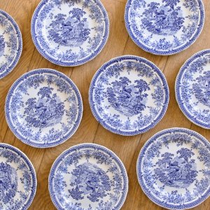 11 antique plates signed Lunéville English Style collection