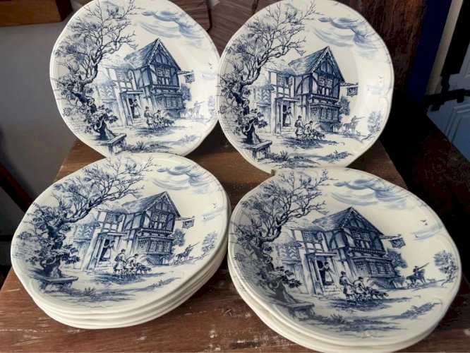 11 assiettes Gien/Wedgwood modèle Ludlow 1960