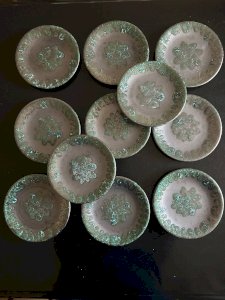 11 flat ceramic plates Lava Petit Massé Morvan