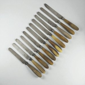 11 couteaux fromage / dessert corne & acier, T-D Paris