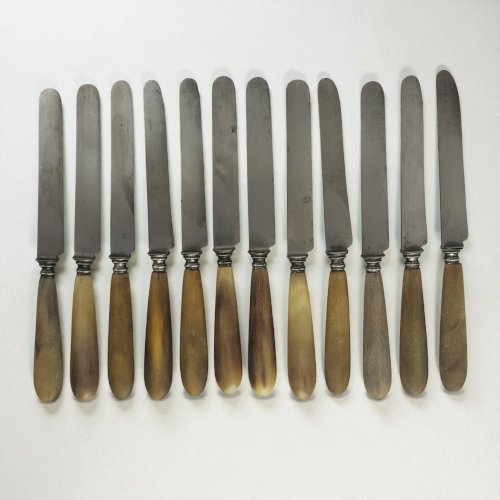 11 couteaux fromage / dessert corne & acier, T-D Paris