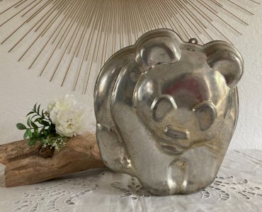 1124⚜️ Ancien Moule à Gâteau Déco Forme D'ours en Acier Inox H 30 Cm Vintage