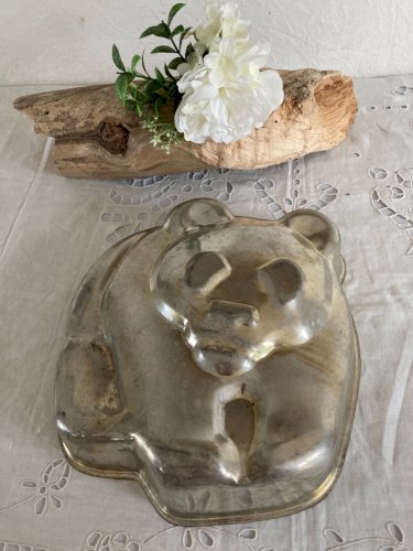 1124⚜️ Ancien Moule à Gâteau Déco Forme D'ours en Acier Inox H 30 Cm Vintage
