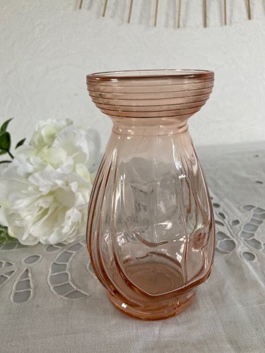 1124⚜️ Décoration Ancien Vase à Bulbe en Verre Rose Année 50 Art Déco H 15 Cm