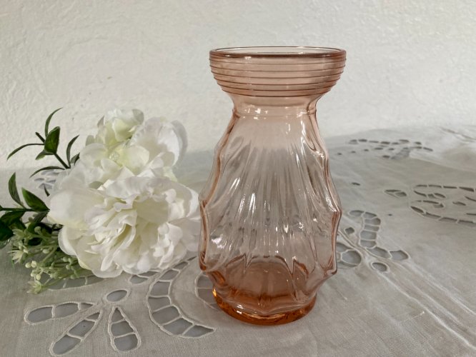 1124⚜️ Décoration Ancien Vase à Bulbe en Verre Rose Année 50 Art Déco H 15 Cm
