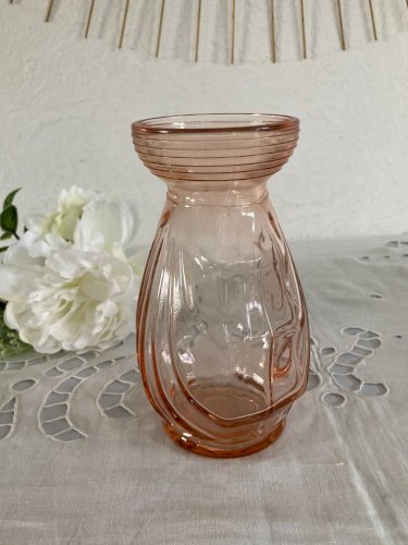 1124⚜️ Décoration Ancien Vase à Bulbe en Verre Rose Année 50 Art Déco H 15 Cm
