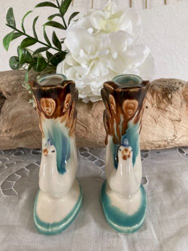1124⚜️ Décoration Ensemble Deux Vases Porte Fleurs Forme De Paon Hauteur 12 Cm