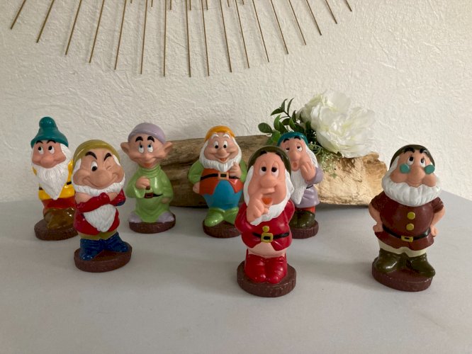 1124⚜️ Lot de 7 Figurines Blanche Neige Et Les Sept Nains Disney H 14 Cm