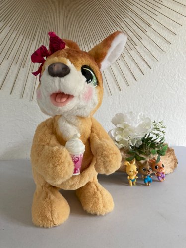 1124⚜️ Peluche Doudou Interactive Maman Josie Le Kangourou Fur Real Avec 3 Bébés