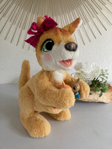 1124⚜️ Peluche Doudou Interactive Maman Josie Le Kangourou Fur Real Avec 3 Bébés