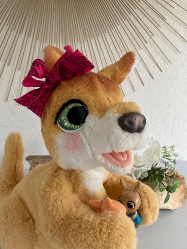 1124⚜️ Peluche Doudou Interactive Maman Josie Le Kangourou Fur Real Avec 3 Bébés