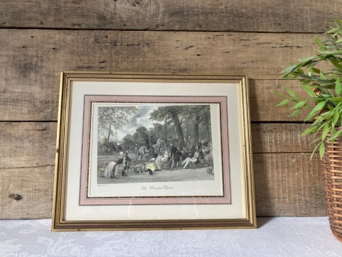 1125⚜️ Ancien Cadre Doré Les Champs- Elysées Eugène Lami Dimension 24X 30 Cm