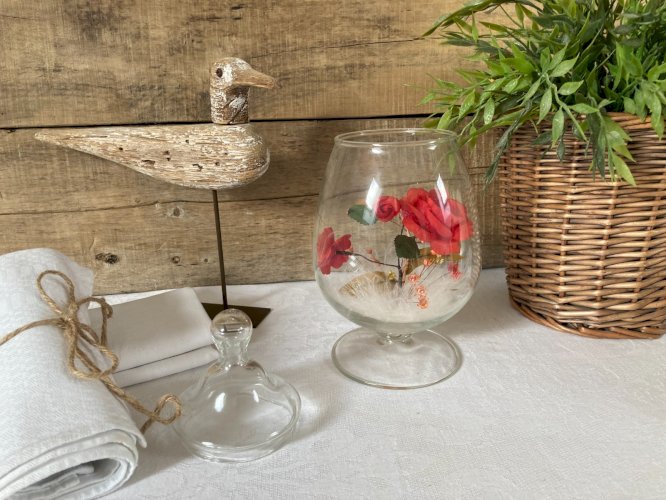 1125⚜️ Décoration Ancien Vase Fleurs Artificiel en Verre Vintage Hauteur 23 Cm