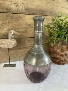 1125⚜️ Antique Decoration Whisky Carafe in Glass and Pewter Height 27 Cm