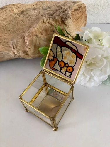 12⚜️ Ancien Coffret Forme Carrée. Boite à Bijoux en Laiton et en Verre Vintage