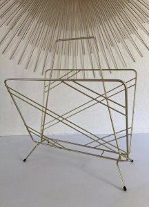 12 ⚜️ Ancien Porte Revues Magazine en Métal Doré Vintage