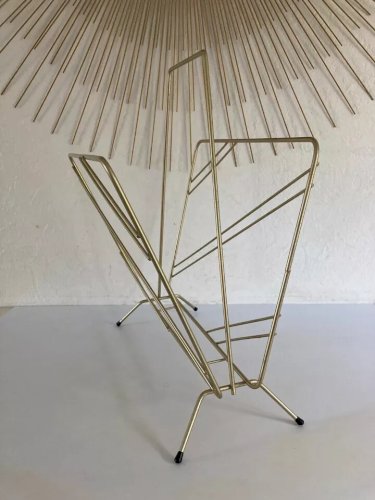 12 ⚜️ Ancien Porte Revues Magazine en Métal Doré Vintage